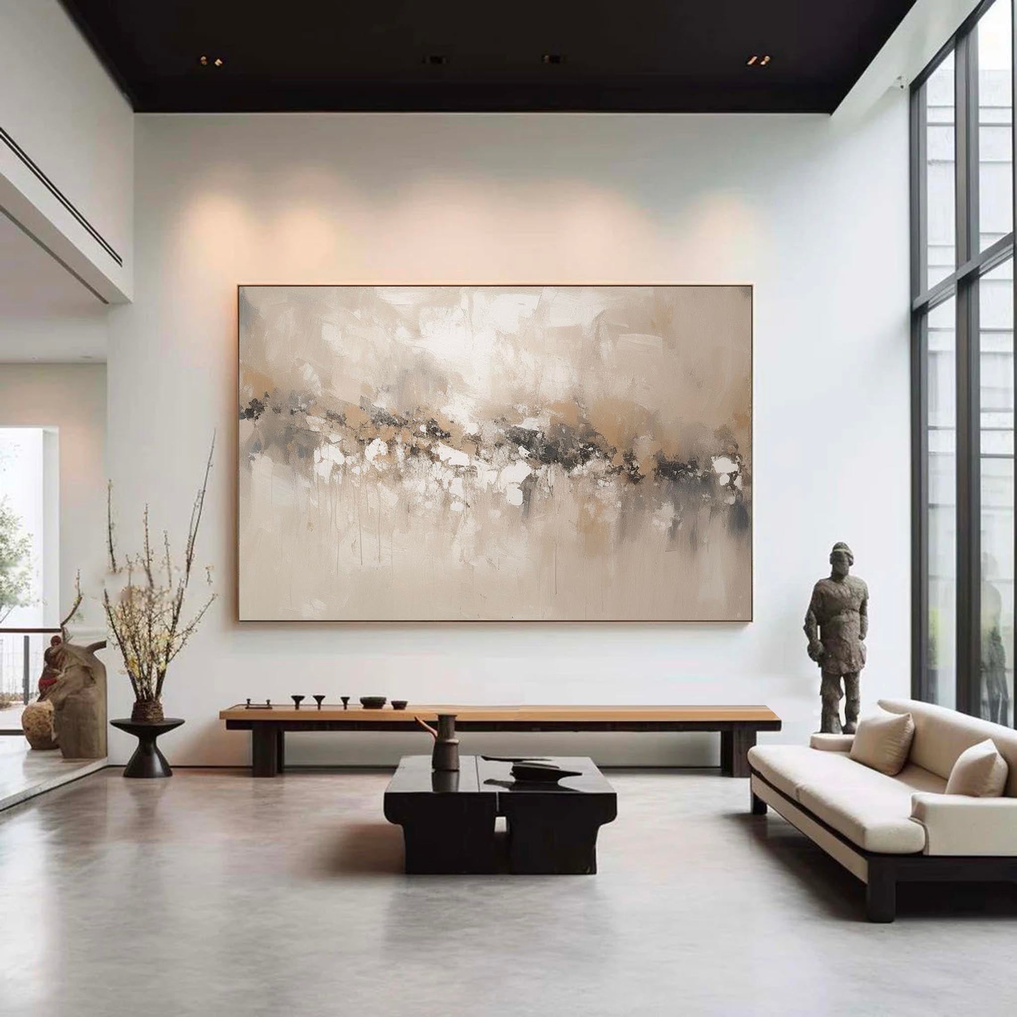 Beige White Minimalist Painting On Canvas Large Minimalist Beige Canvas Painting Big Beige Canvas Art