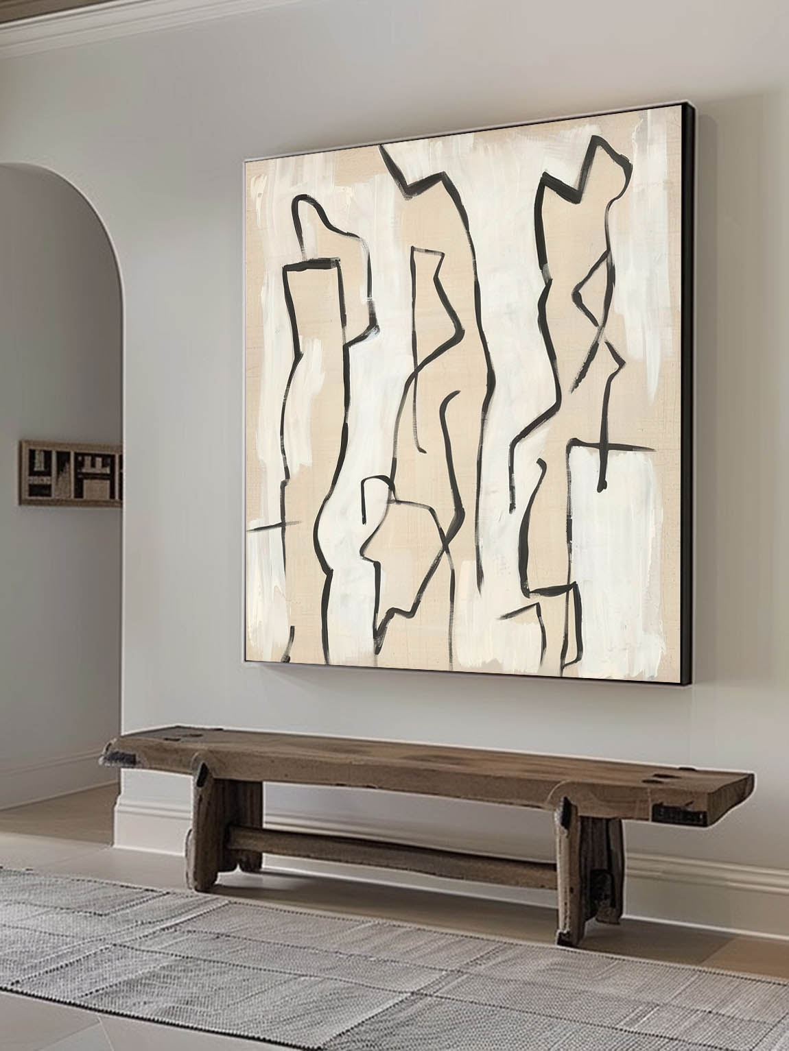 Vintage Minimalist People Painting Neutral Toned Minimalist Painting Neutral Beige Tone Wall Decor