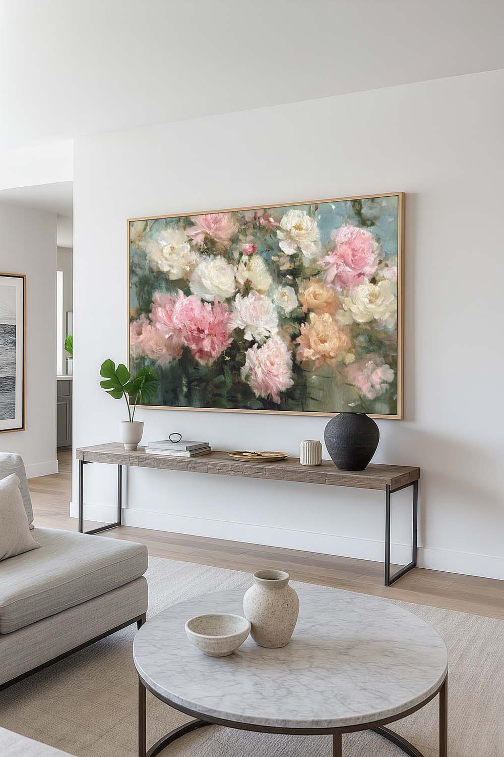 Original Abstract Peony Flower Oil Painting Minimalist Abstract Floral Oil Painting On Canvas Large White And Pink Peony Wall Art