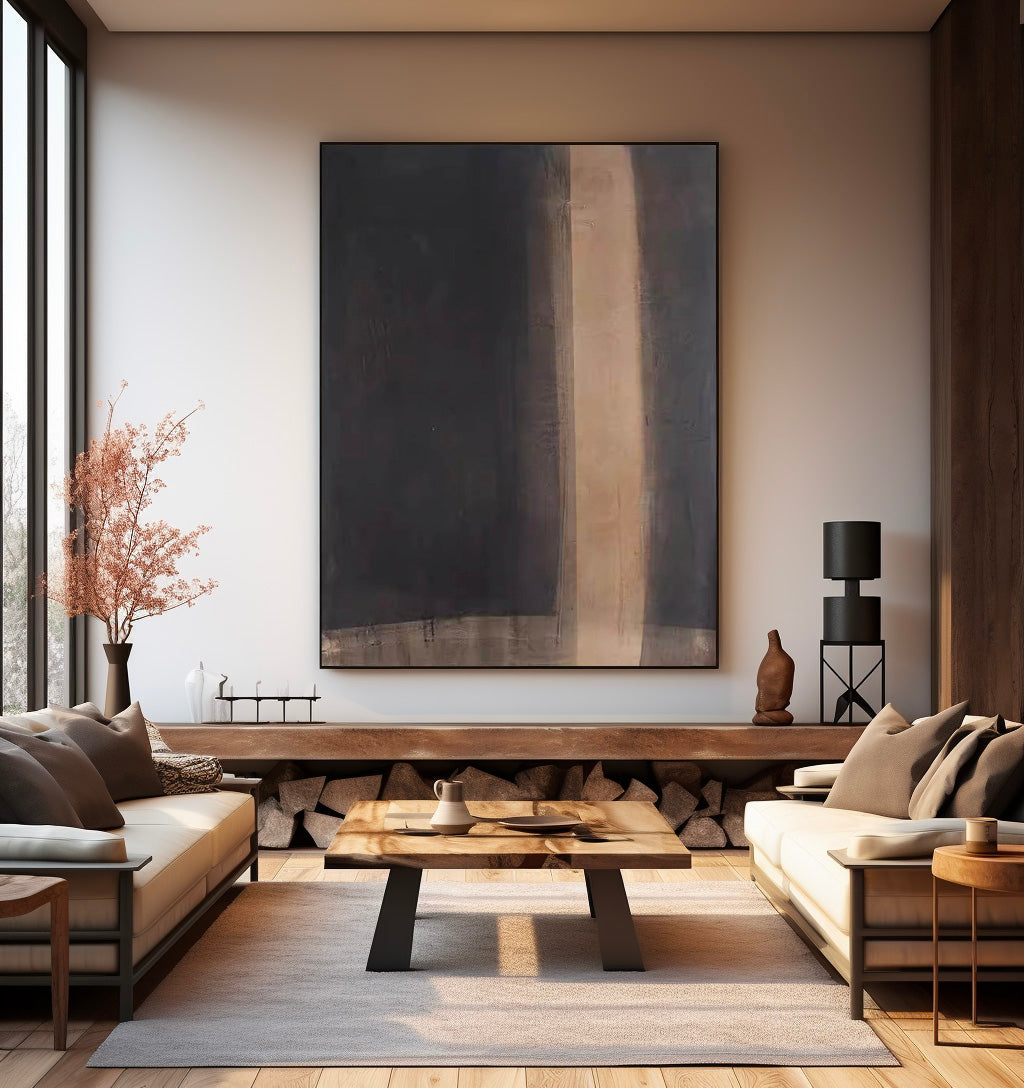 Large Black And Brown Wall Art Brown Oil Painting Black Minimalist Wall Decor Brown Wabi Sabi Wall Art
