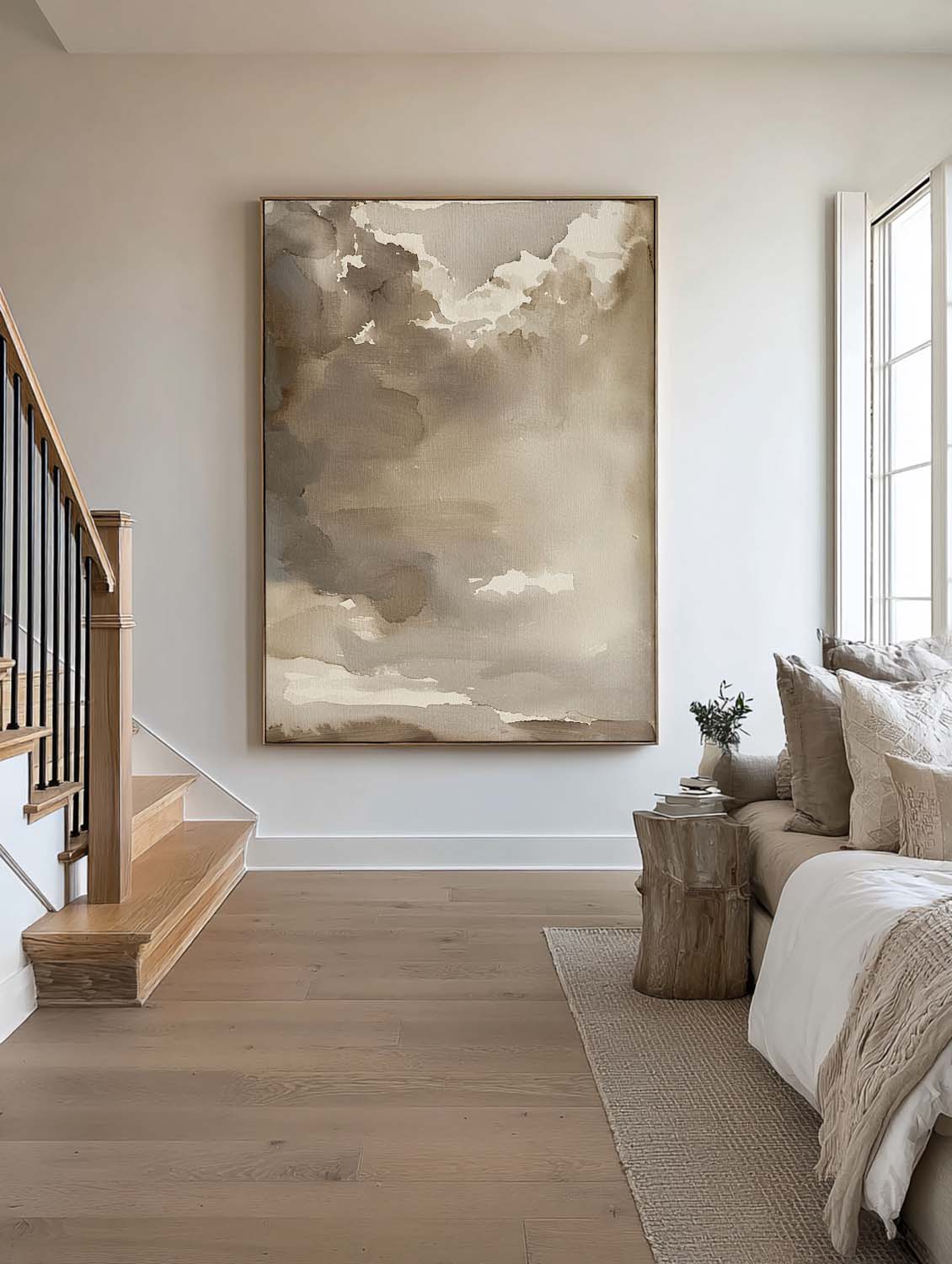 Vintage Cloud Wall Art Sky Beige Cloud Landscape Oil Painting Large Abstract Beige Cloud Painting