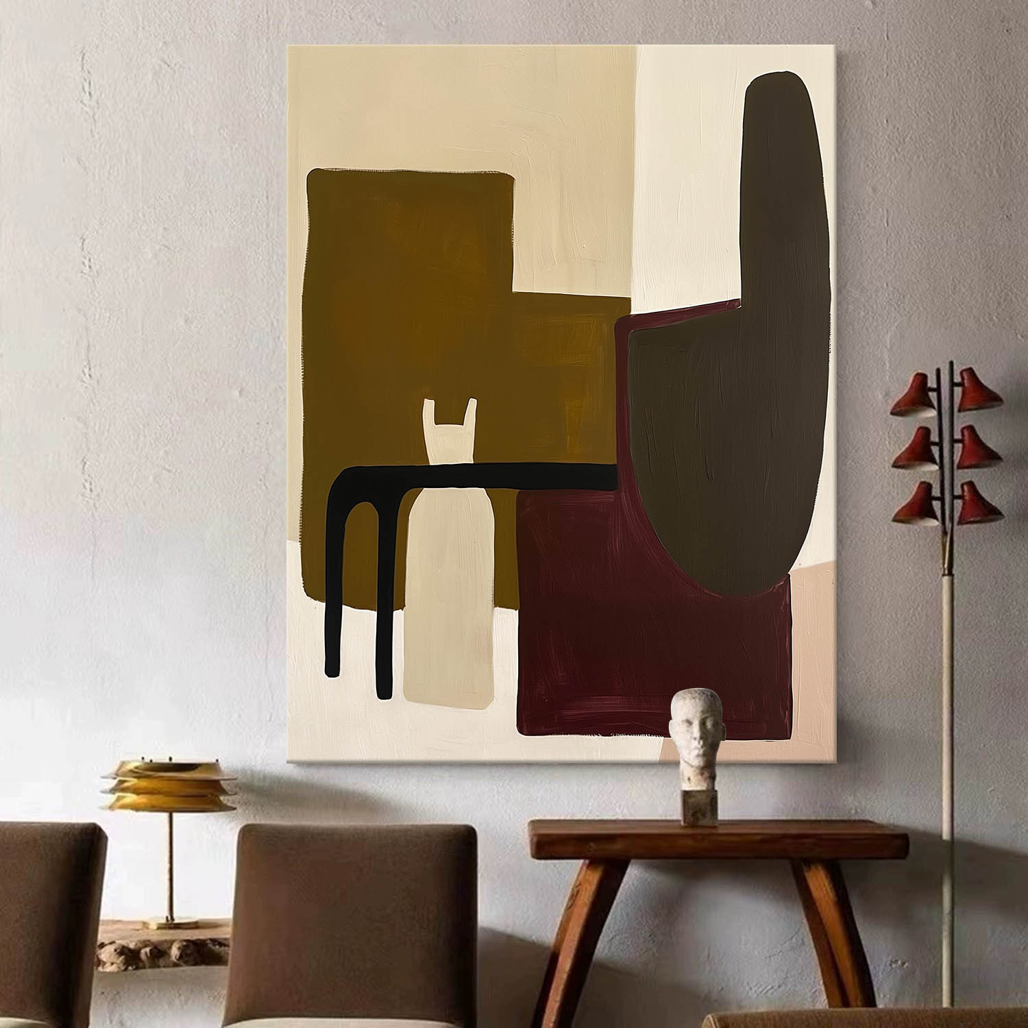 Original Mid-Century Wall Art Large Vintage Brown Texture Painting Minimalist Dark Texture Painting