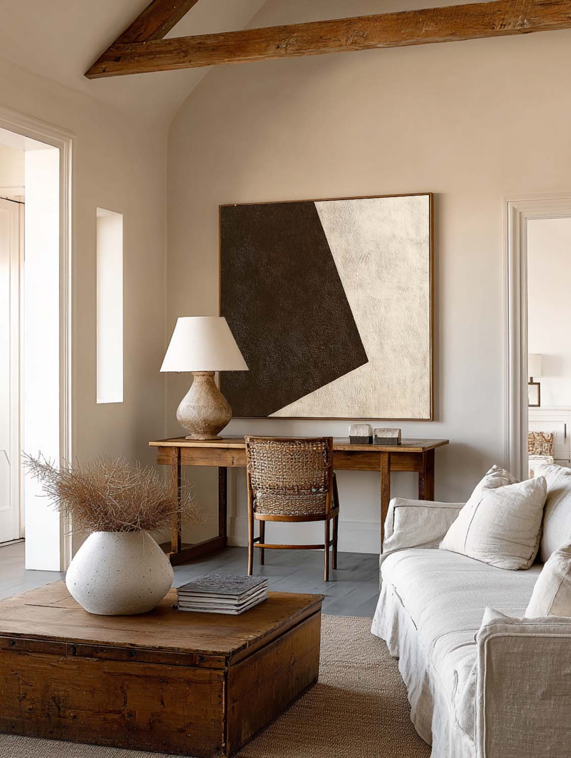 Contemporary Brown And Beige Geometric Abstract Artwork Wabi Sabi Geometric Abstract Painting Modern Neutral Canvas Wall Art