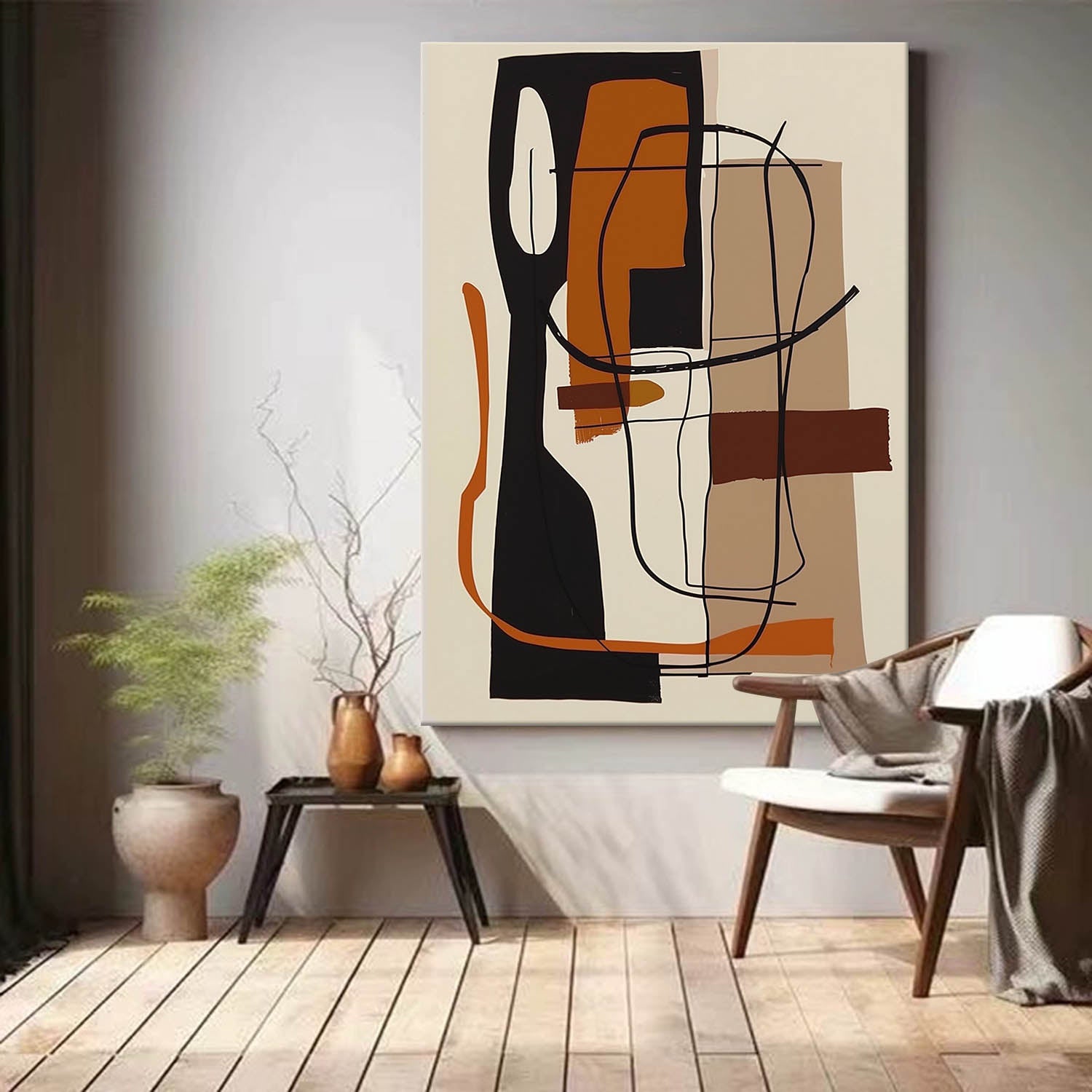 Large Bright Colorful Abstract Canvas Oil Painting Original Black And Beige Abstract Textured Wall Art