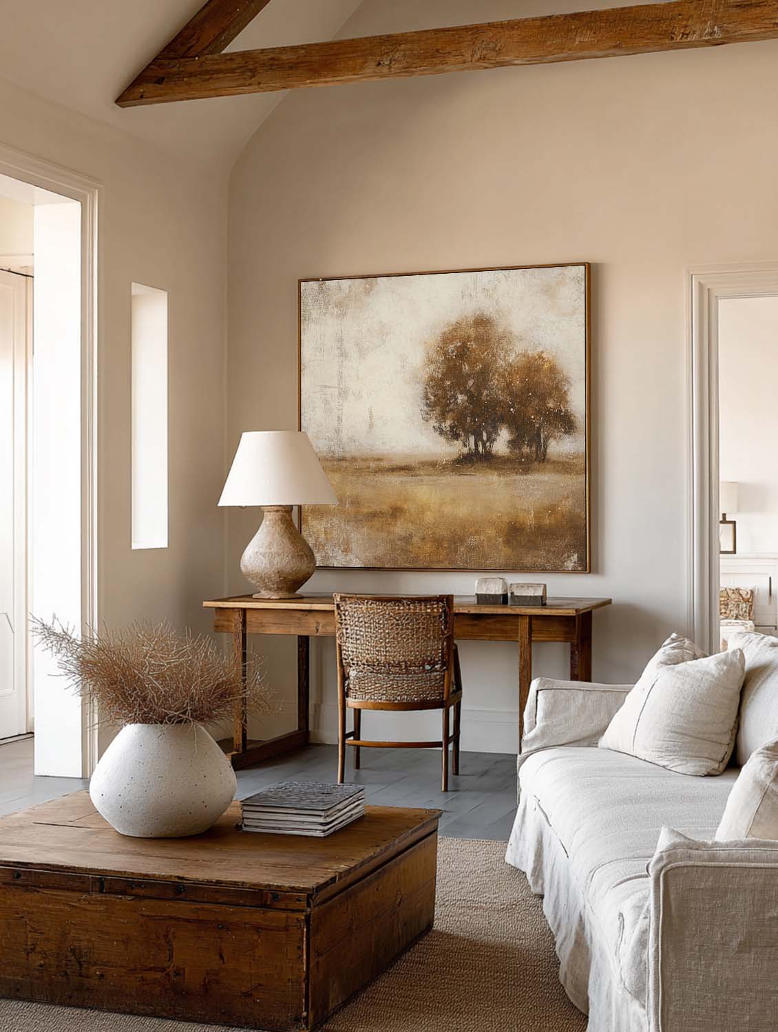 Large Modern Neutral Landscape Oil Painting Neutral Beige And Brown Autumn Tree Oil Painting Beige And Brown Landscape Wall Art