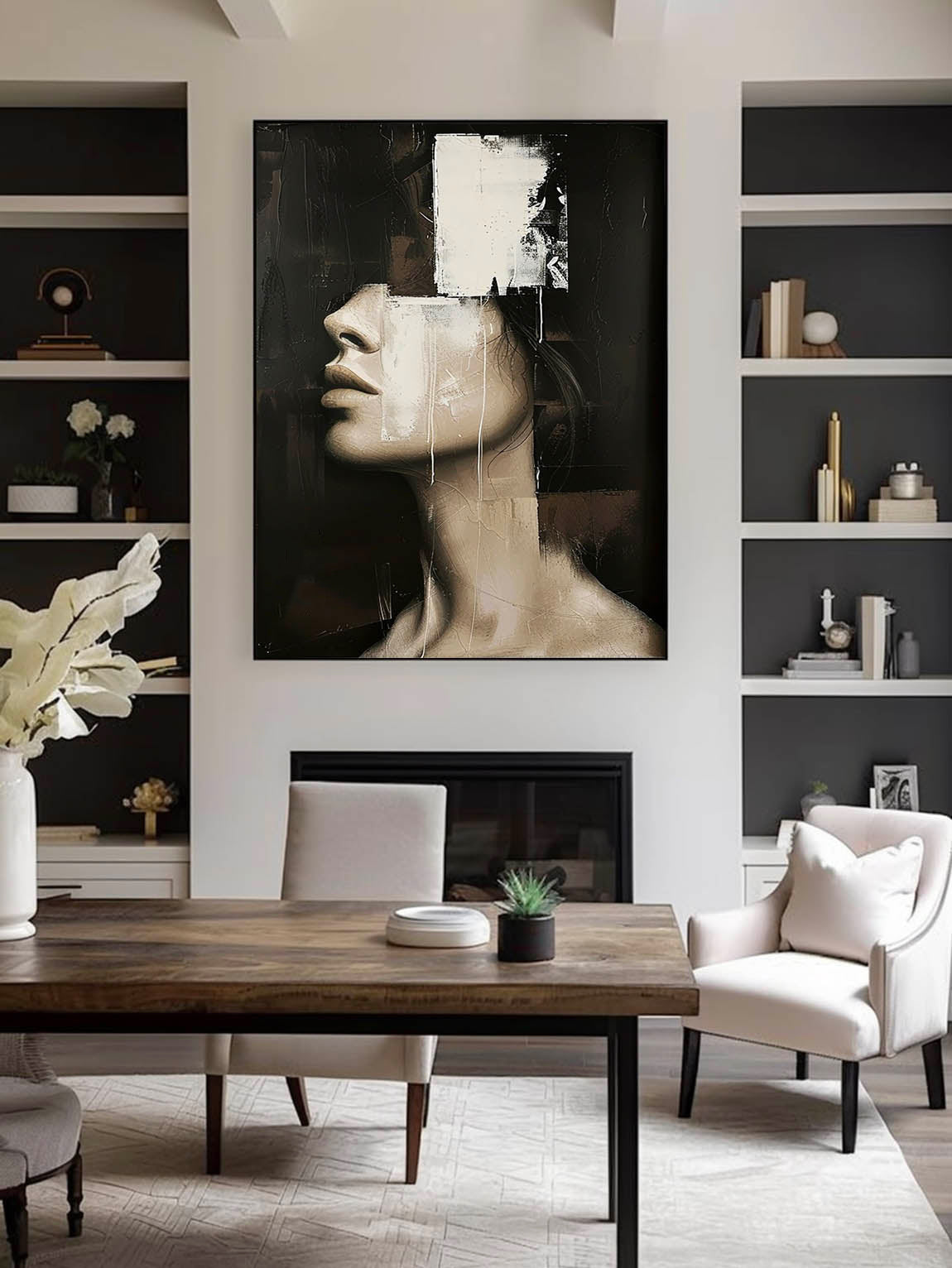 Large Vintage Abstract Female Portrait Painting Large Original Textured Oil Painting Retro Abstract Female Oil Painting