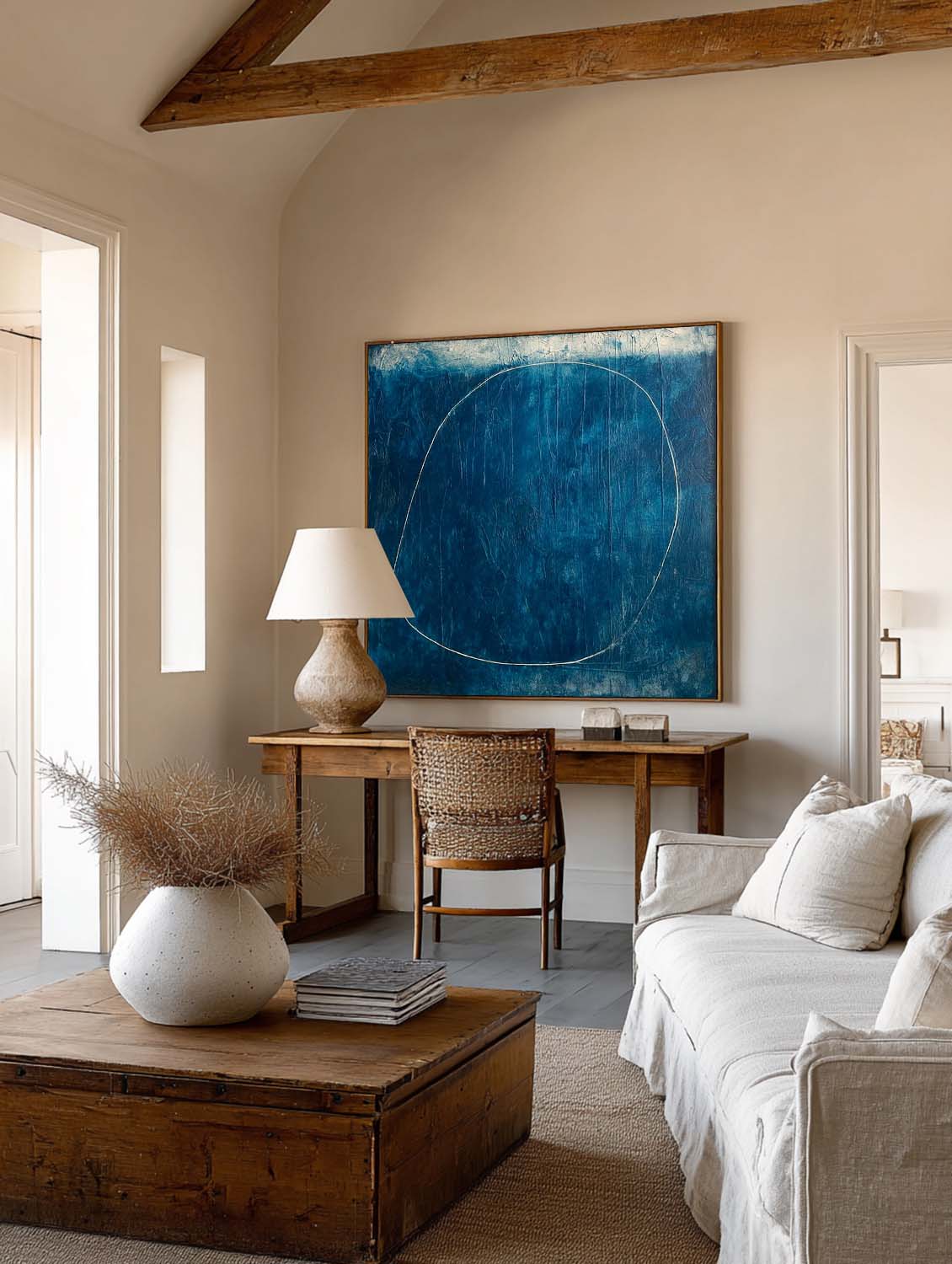 Deep Blue Textured Abstract Painting Handmade Minimalist Circle Art On Canvas Blue Modern Abstract Wall Art