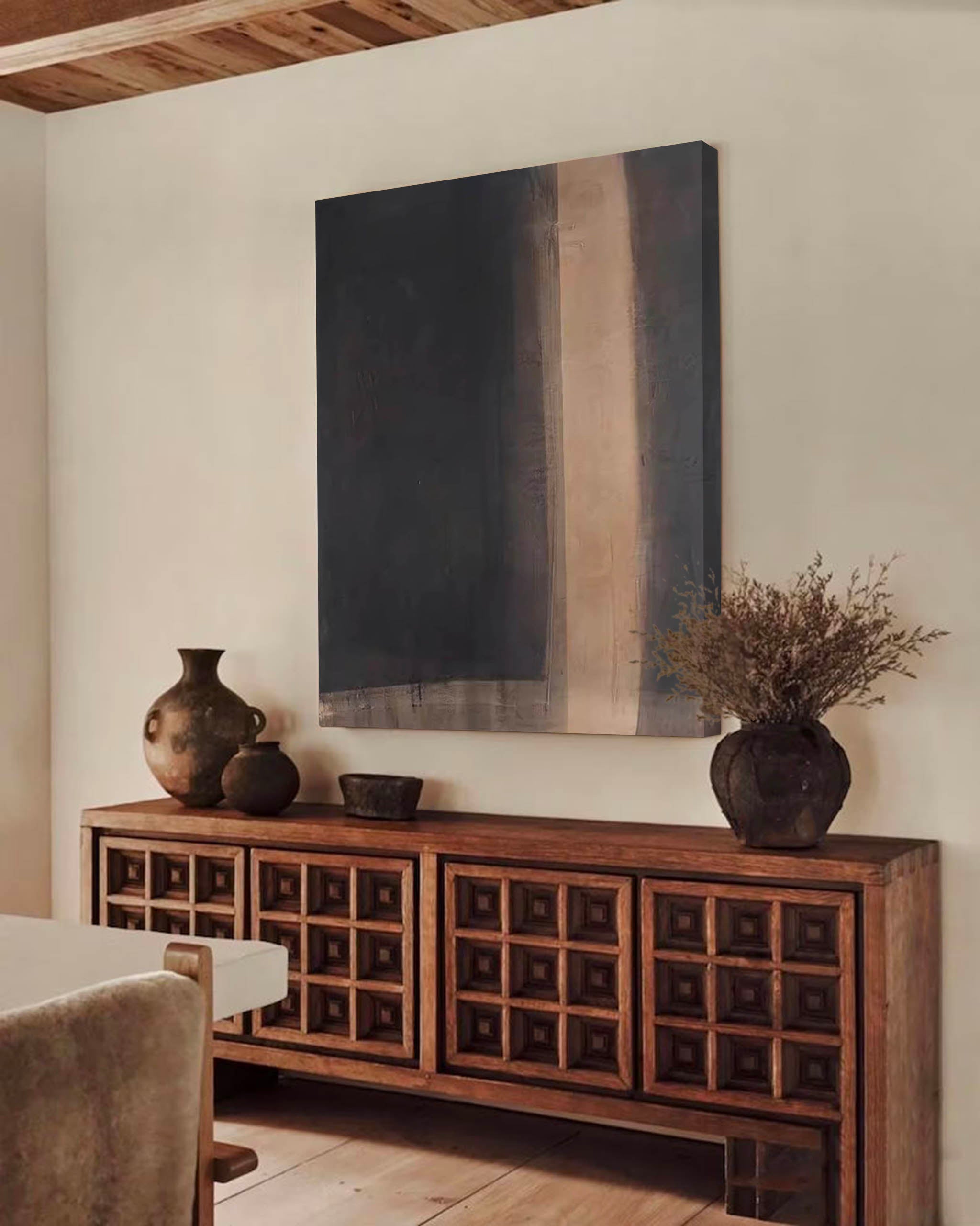 Large Black And Brown Wall Art Brown Oil Painting Black Minimalist Wall Decor Brown Wabi Sabi Wall Art