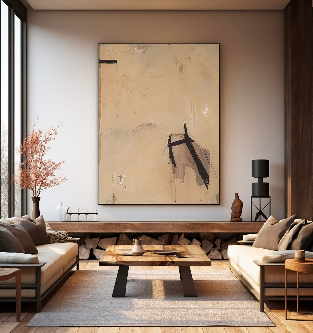 Neutral Minimalist brown Painting Neutral Minimalist Painting on Canvas Brown Plaster Wall Art