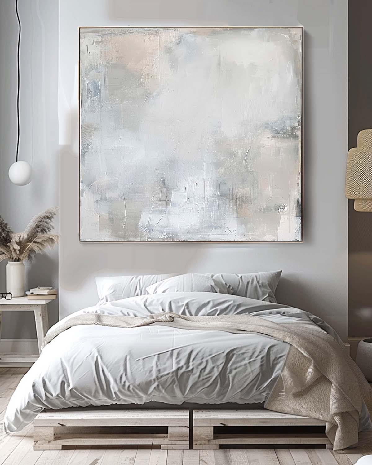 Vintage White Large Abstract Oil Painting Neutral White Textured Wall Art Minimalist White Abstract Wall Art