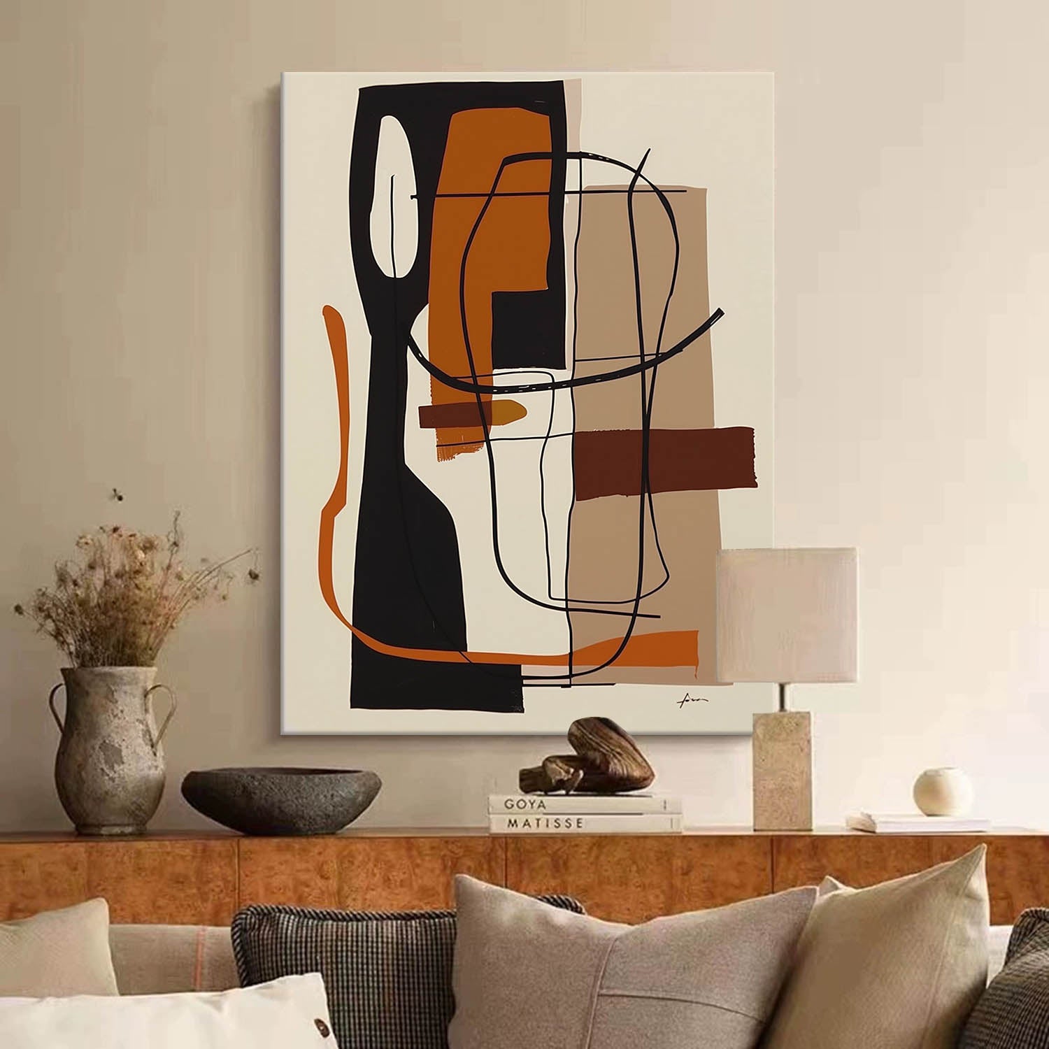 Large Bright Colorful Abstract Canvas Oil Painting Original Black And Beige Abstract Textured Wall Art