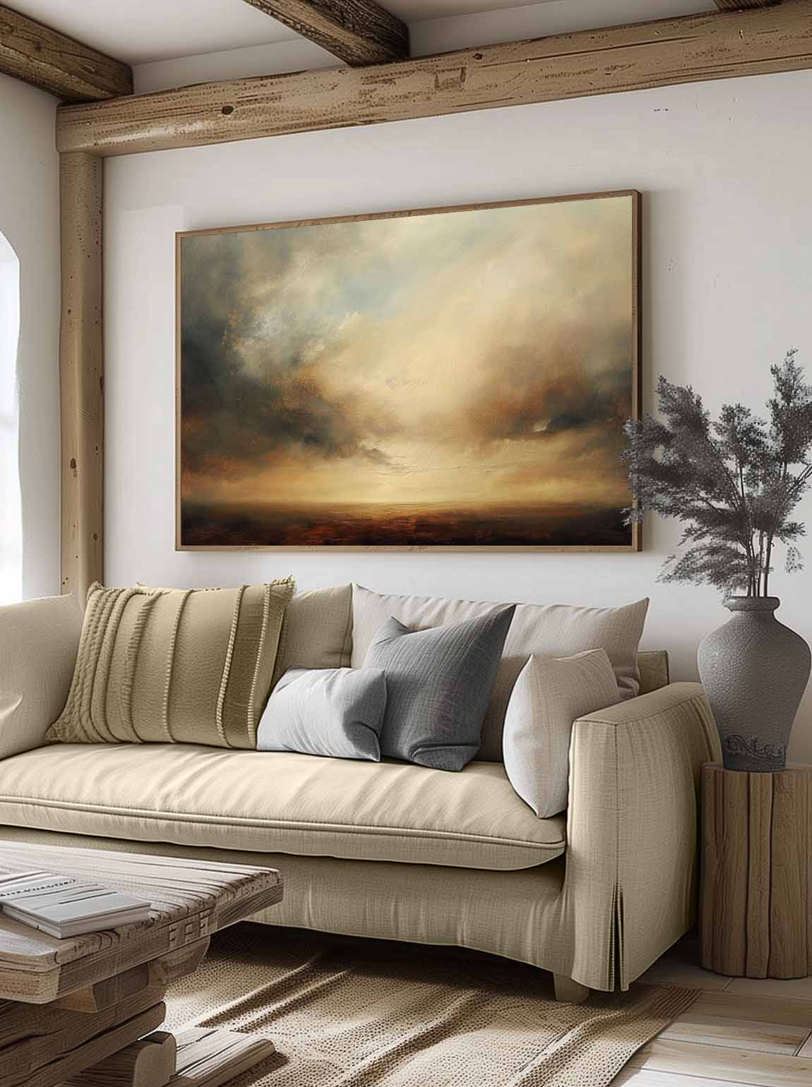 Vintage Moody Seascape Paintings Retro Wabi Sabi Large Canvas Painting Original Large Seascape Painting