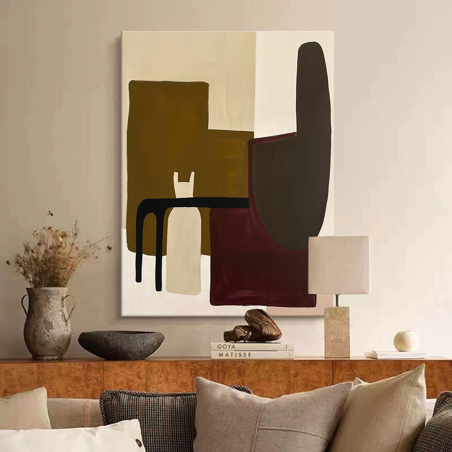 Original Mid-Century Wall Art Large Vintage Brown Texture Painting Minimalist Dark Texture Painting