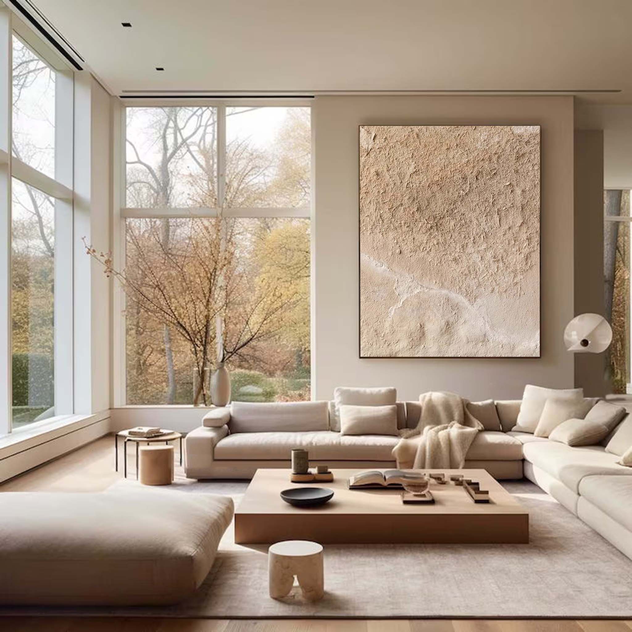 Large Textured Minimalist Abstract Canvas Painting Beige Minimalist Wall Art For Living Room