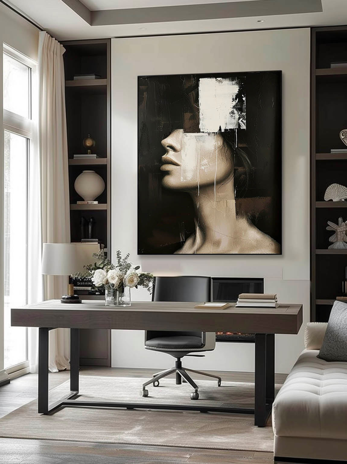 Large Vintage Abstract Female Portrait Painting Large Original Textured Oil Painting Retro Abstract Female Oil Painting