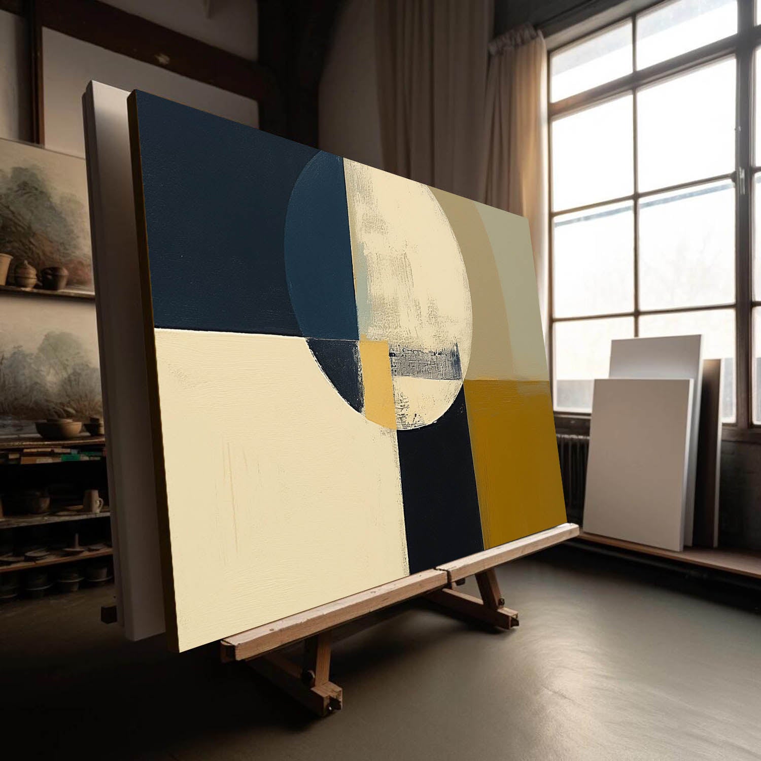 Minimalist Circular Abstract Canvas Painting Minimalist Geometric Wall Art Neutral Wall Art