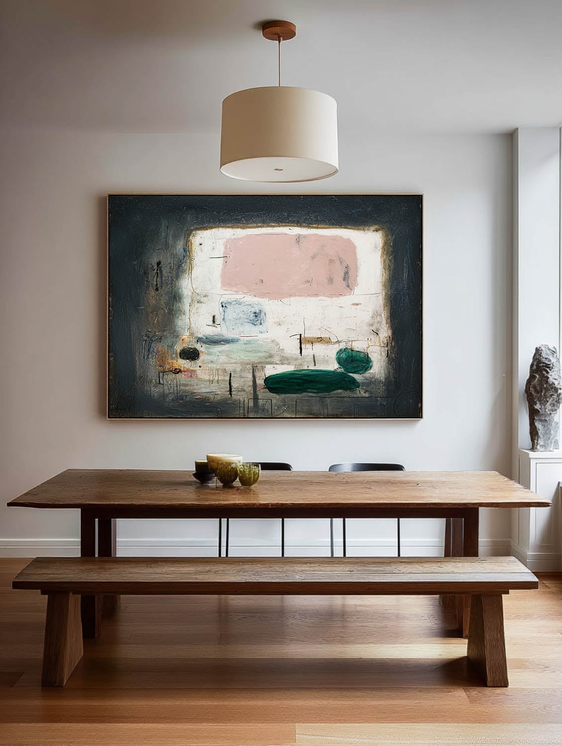 Modern Pink And Black Abstract Oil Painting Large Multicolor Minimalist Abstract Oil Painting Original Abstract Wall Art