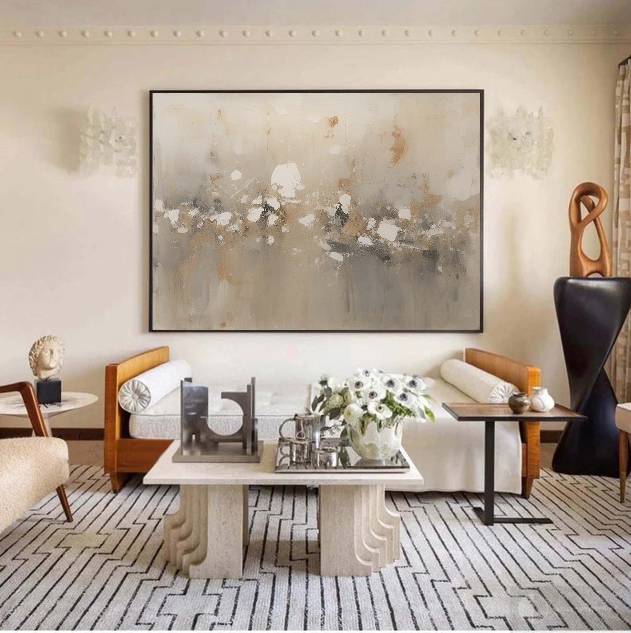 Large Minimalist Beige Abstract Canvas Art Large Beige Wabi-Sabi Wall Art Neutral Minimalist Wall Art