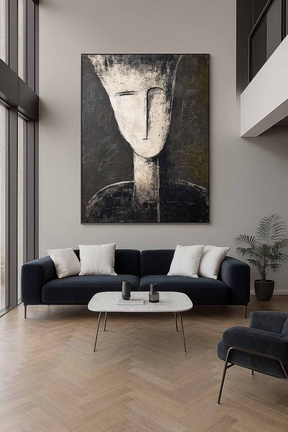 Handmade Black And Beige Abstract Portrait Painting Original Black And White Abstract Oil Painting Modern Portrait Canvas Wall Art