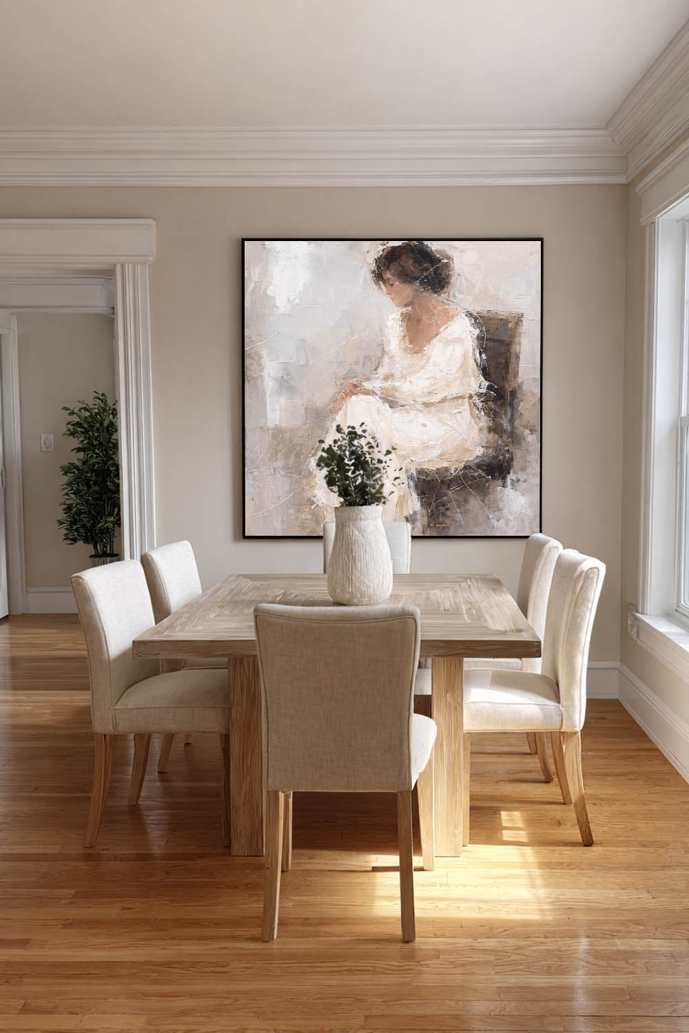 Handmade Abstract Oil Painting Of Woman Original Abstract Oil Painting Of Woman Minimalist Beige And White Female Figure Art