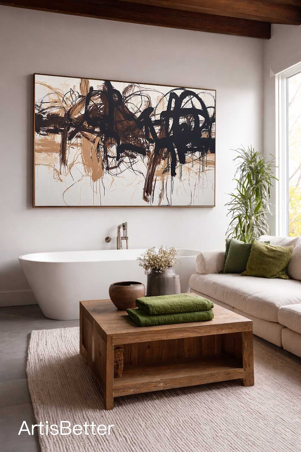 Horizontal Beige Abstract Line Art Painting Large Beige Minimalist Canvas Wall Art Minimalist Horizontal Abstract Line Wall Art