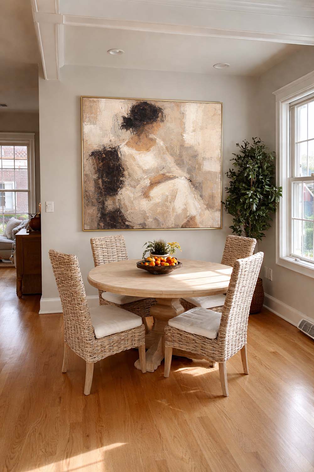 Handmade Minimalist Brown And White Female Portrait Abstract Female Wall Art Abstract Female Portrait Painting