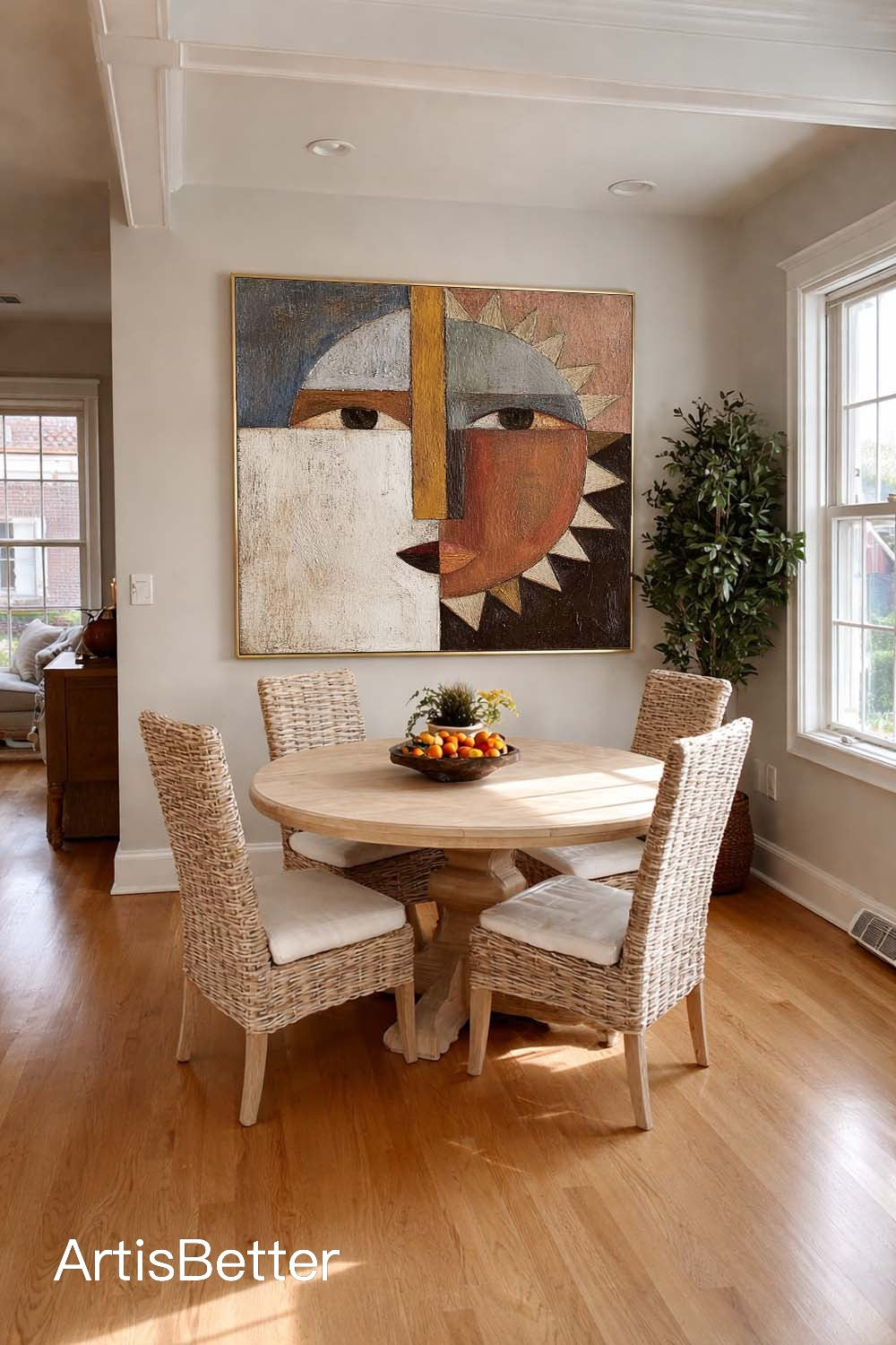 Original Abstract Sun Moon Canvas Artwork Modern Earthy Brown Geometric Abstract Oil Painting Modern Geometric Wall Art