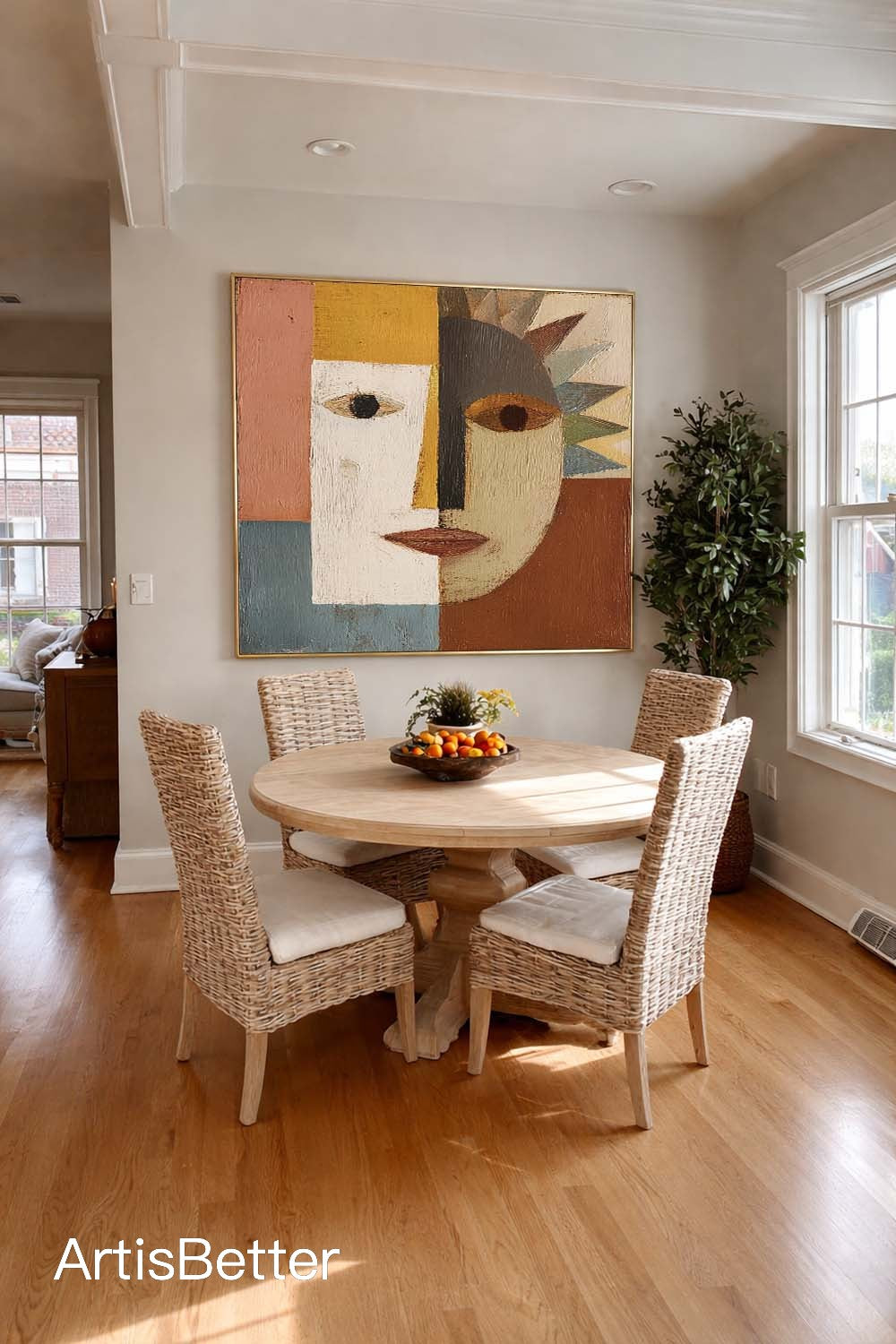 Large Brown Geometric Abstract Portrait Wall Art Minimalist Brown And Blue Geometric Abstract Face Painting