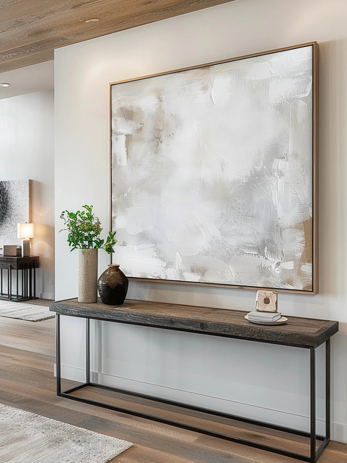 Vintage White Abstract Canvas Painting Original Minimalist Acrylic Art Neutral White Wabi Sabi Canvas Art