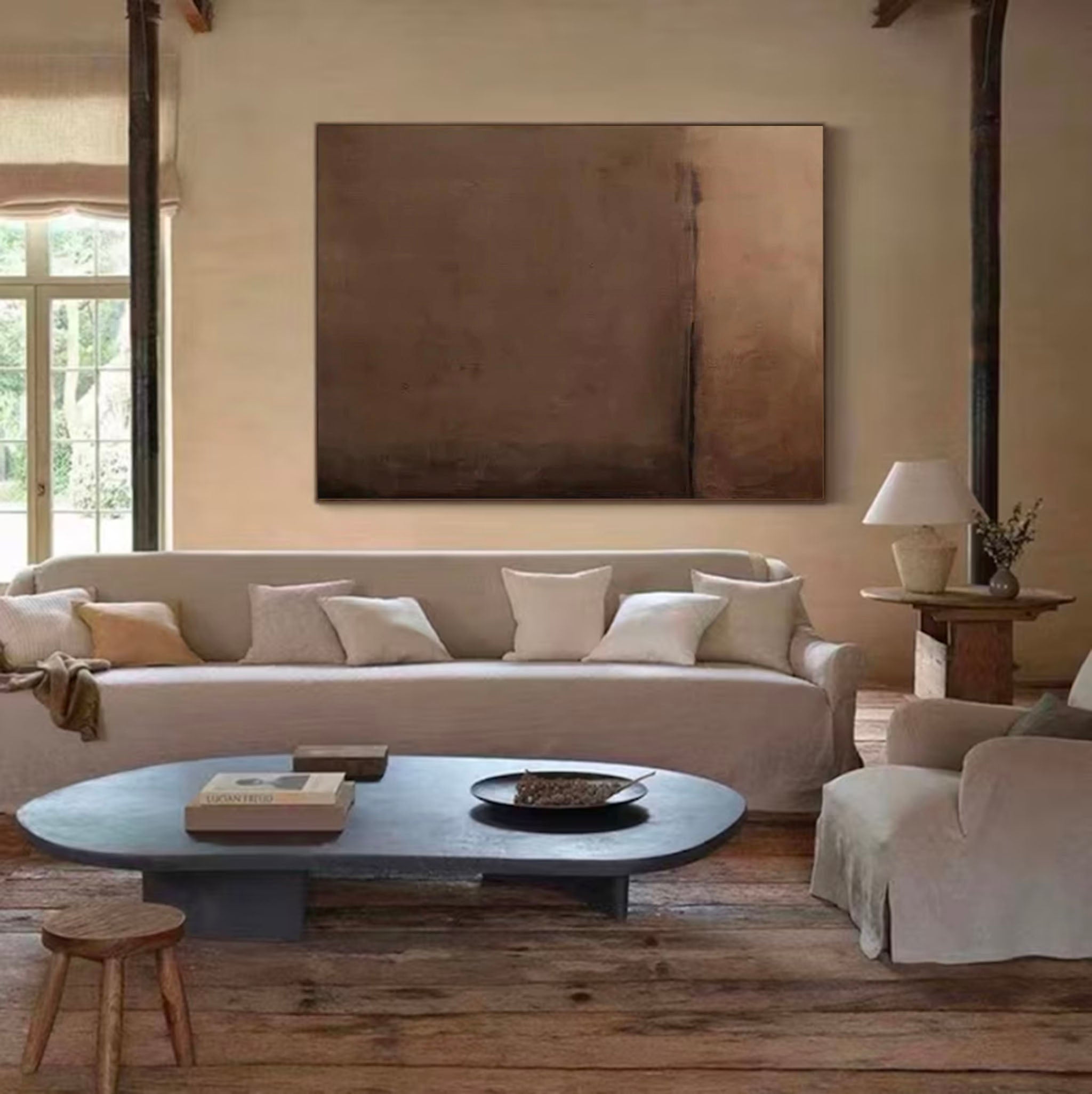 Original Brown Minimalist Art Living Room Brown Canvas Art Large Brown Abstract Painting On Canvas