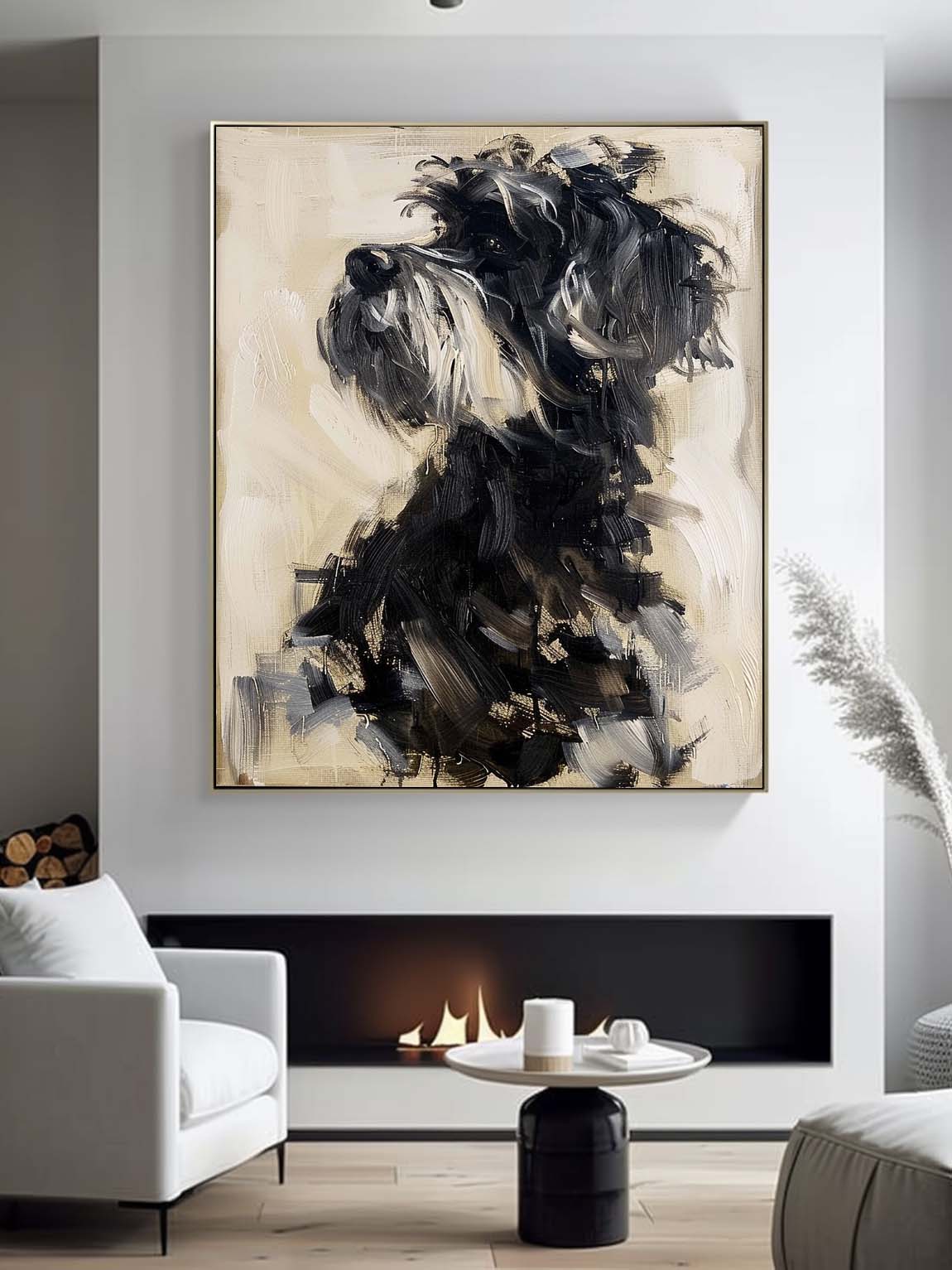 Vintage Minimalist Dog Portrait Painting Neutral Acrylic Oil Painting On Canvas Large Abstract Wall Art Decor