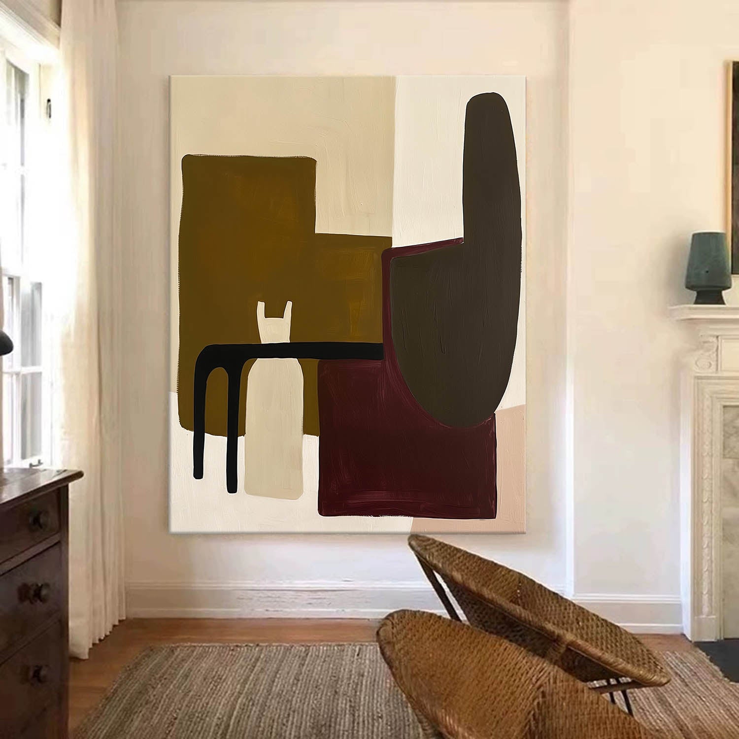 Original Mid-Century Wall Art Large Vintage Brown Texture Painting Minimalist Dark Texture Painting