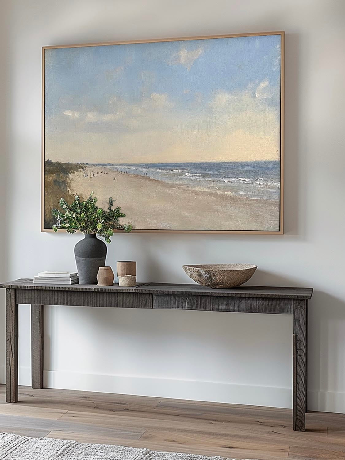 Vintage Neutral Beach Oil Painting Retro Large Beach Canvas Art Neutral Toned Beach Landscape On Canvas