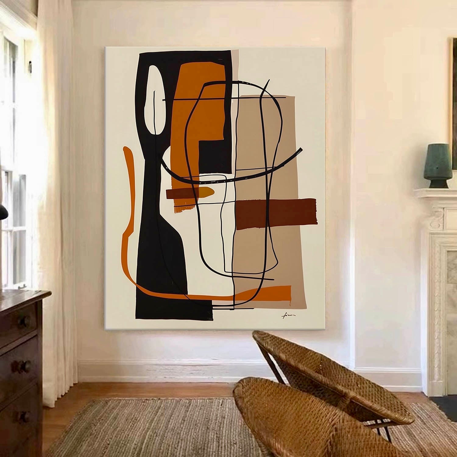 Large Bright Colorful Abstract Canvas Oil Painting Original Black And Beige Abstract Textured Wall Art
