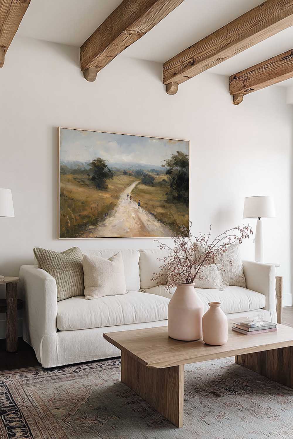 Large Minimalist Warm Earth Tones Country Road Landscape Wall Art Original Beige And Brown Countryside Oil Painting