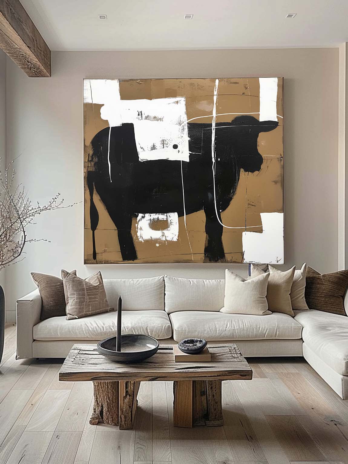 Vintage Original Abstract Bull Painting On Canvas Handmade Bull Painting Large Bull Artwork Large Abstract Art