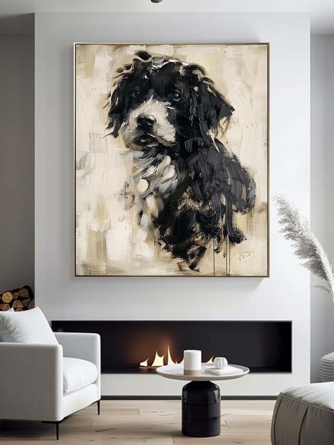 Retro Abstract Dog Painting Minimalist Dog Canvas Art Retro Neutral Abstract Oil Painting Neutral Tones Oil Painting