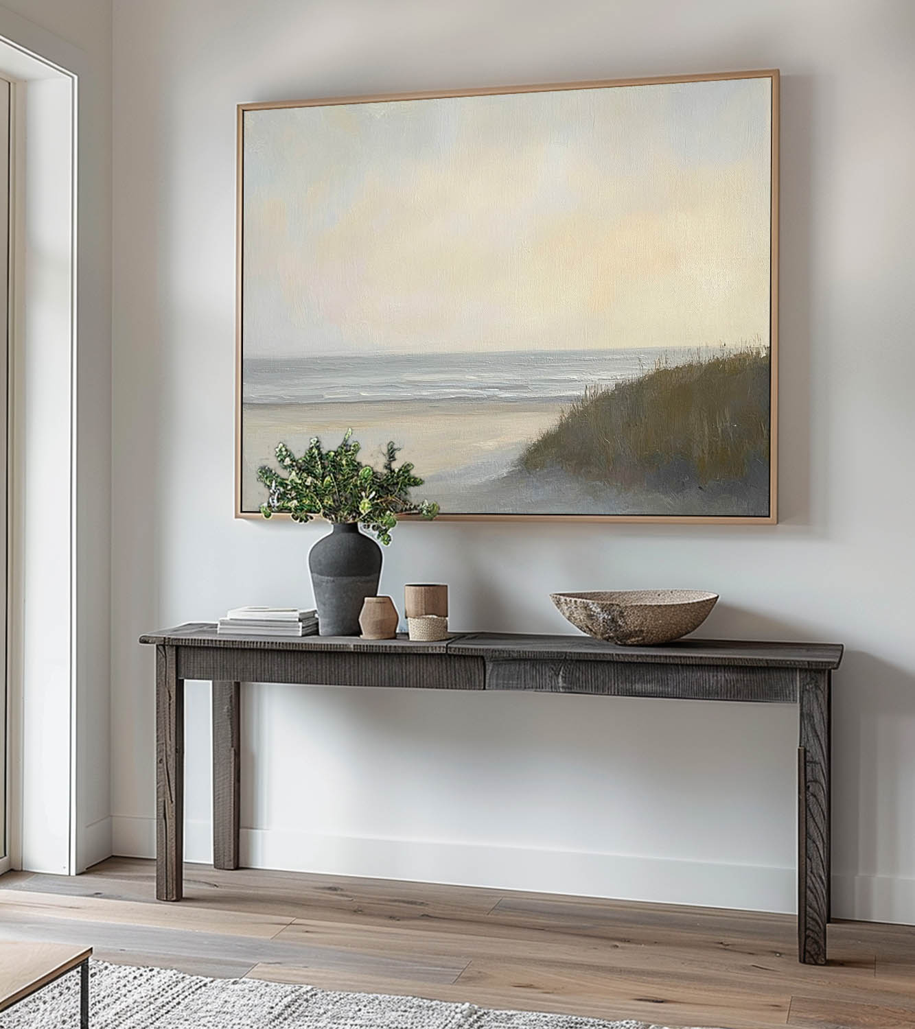 Vintage Seaside Wall Art Retro Beach Oil Painting Wabi Sabi Beach Landscape On Canvas Neutral Tone Beach Painting