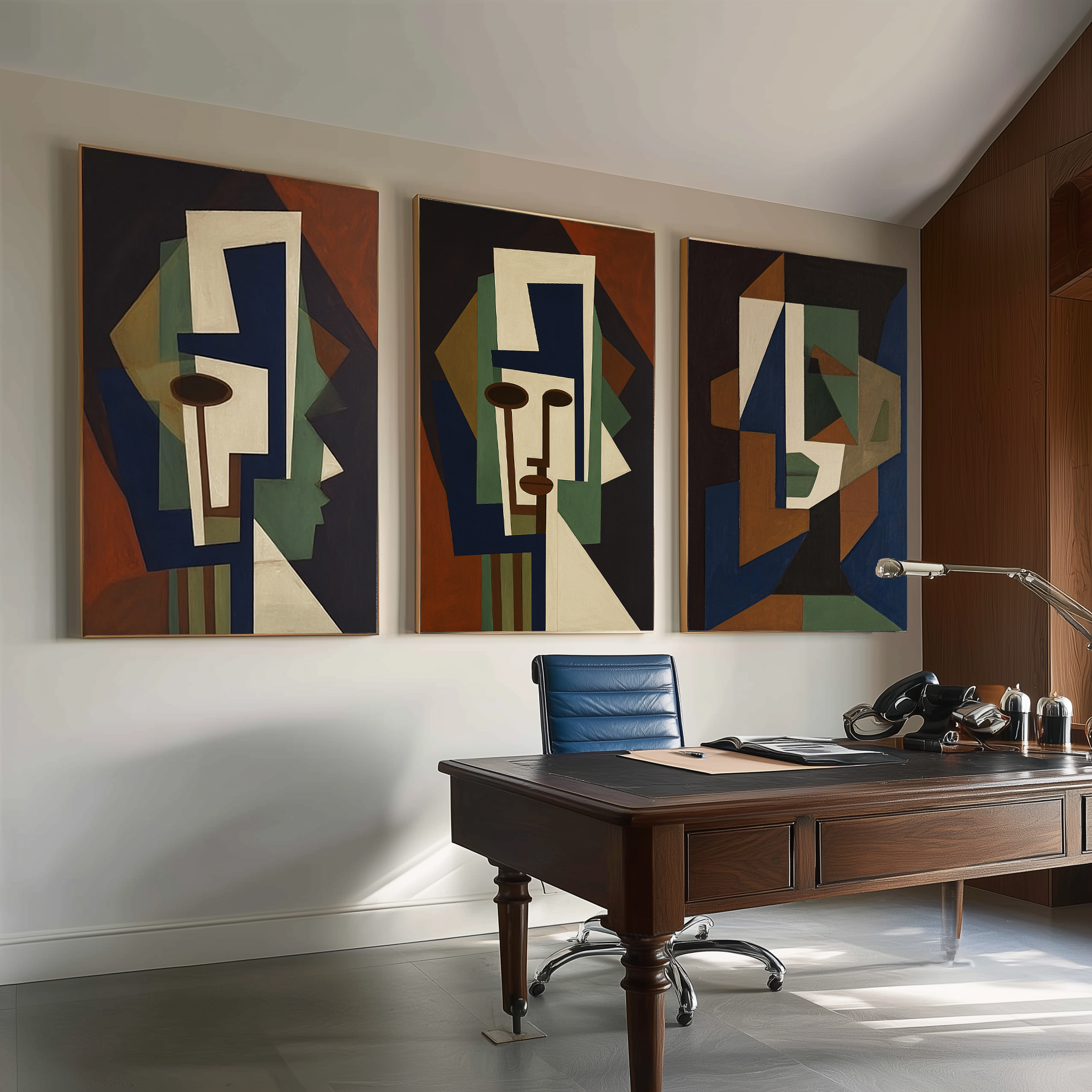 Set of 3 Geometric Abstract Face Oil Paintings Set of 3 Handmade Abstract Face Oil Paintings Set of 3 Portrait Oil Paintings