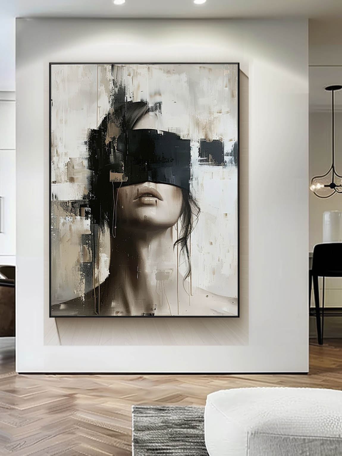 Large Faceless Portrait Painting Minimalist Abstract Lady Painting Black And White Facial Painting Original Abstract Canvas Art