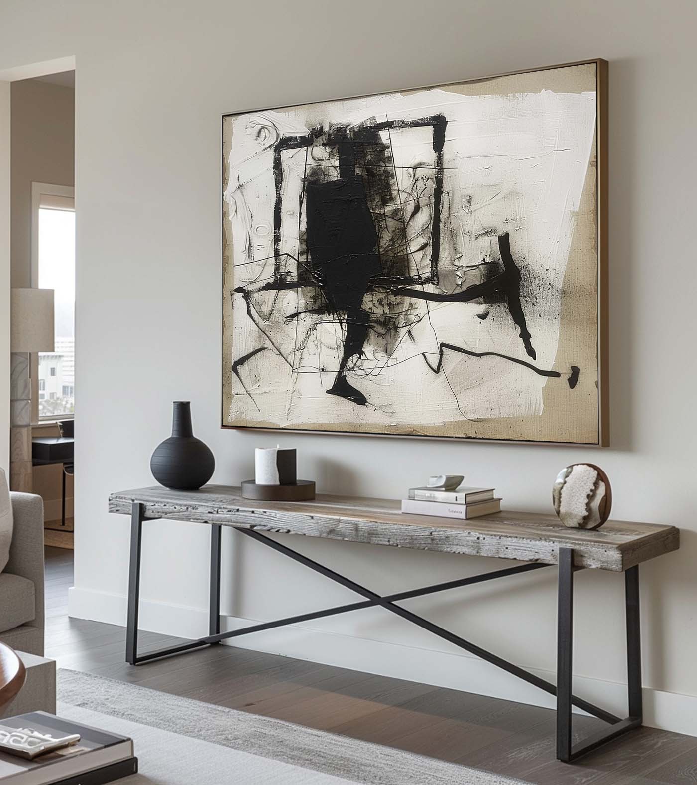 Vintage Black And White Abstract Canvas Painting Black Abstract Walking Man Oil Painting Large Black Abstract Painting