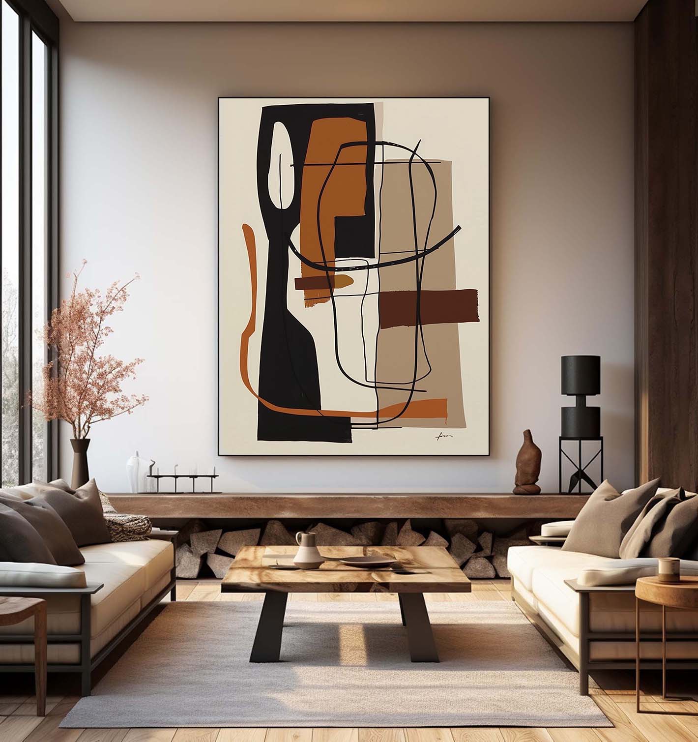 Large Bright Colorful Abstract Canvas Oil Painting Original Black And Beige Abstract Textured Wall Art