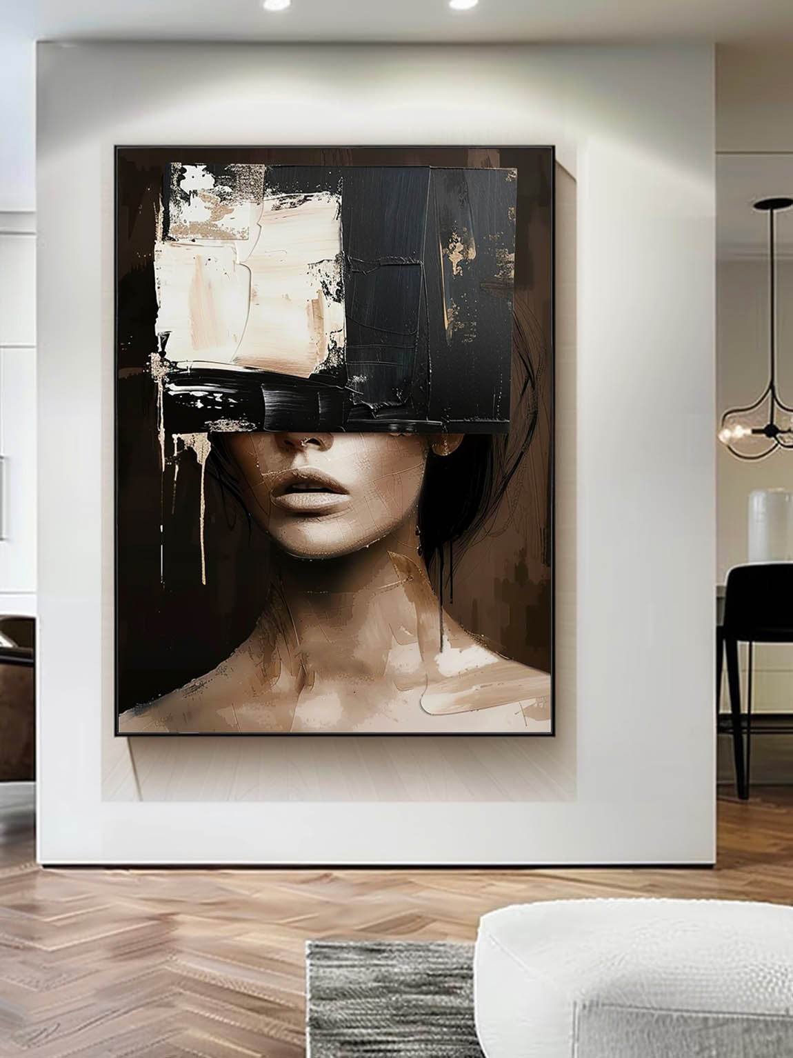 Vintage Black Beige Female Portrait Retro Neutral Female Portrait On Canvas Large Abstract Female Portrait Canvas Art