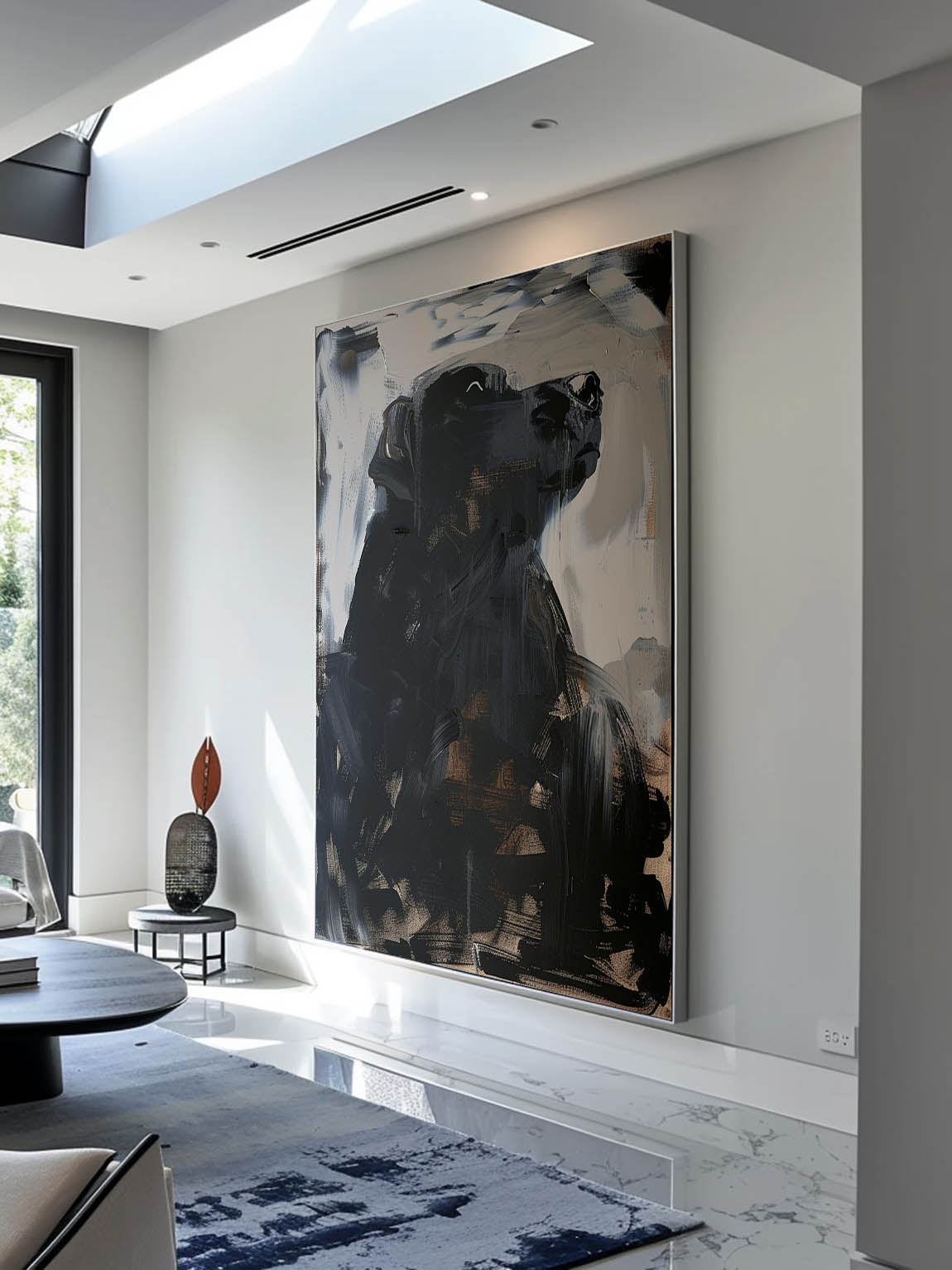 Vintage Black Dog Oil Painting on Canvas Large Abstract Black Dog Canvas Art Vintage Black Dog Acrylic Painting
