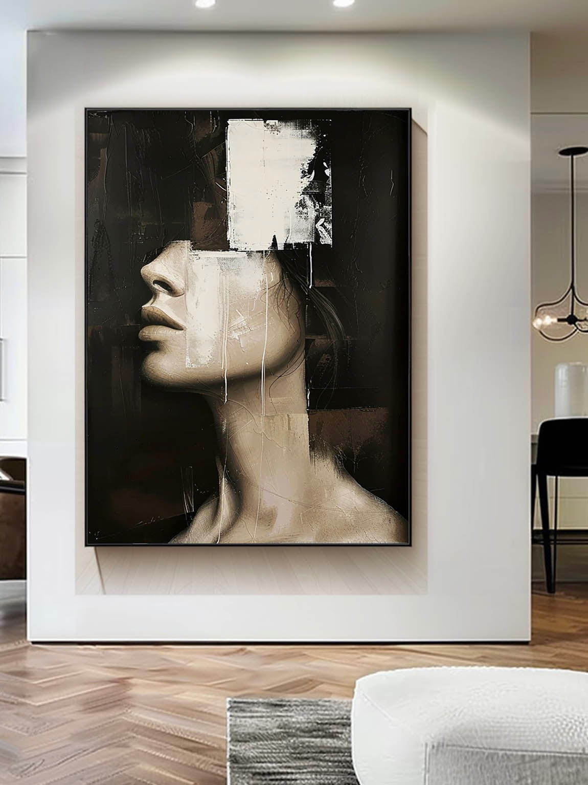 Large Vintage Abstract Female Portrait Painting Large Original Textured Oil Painting Retro Abstract Female Oil Painting
