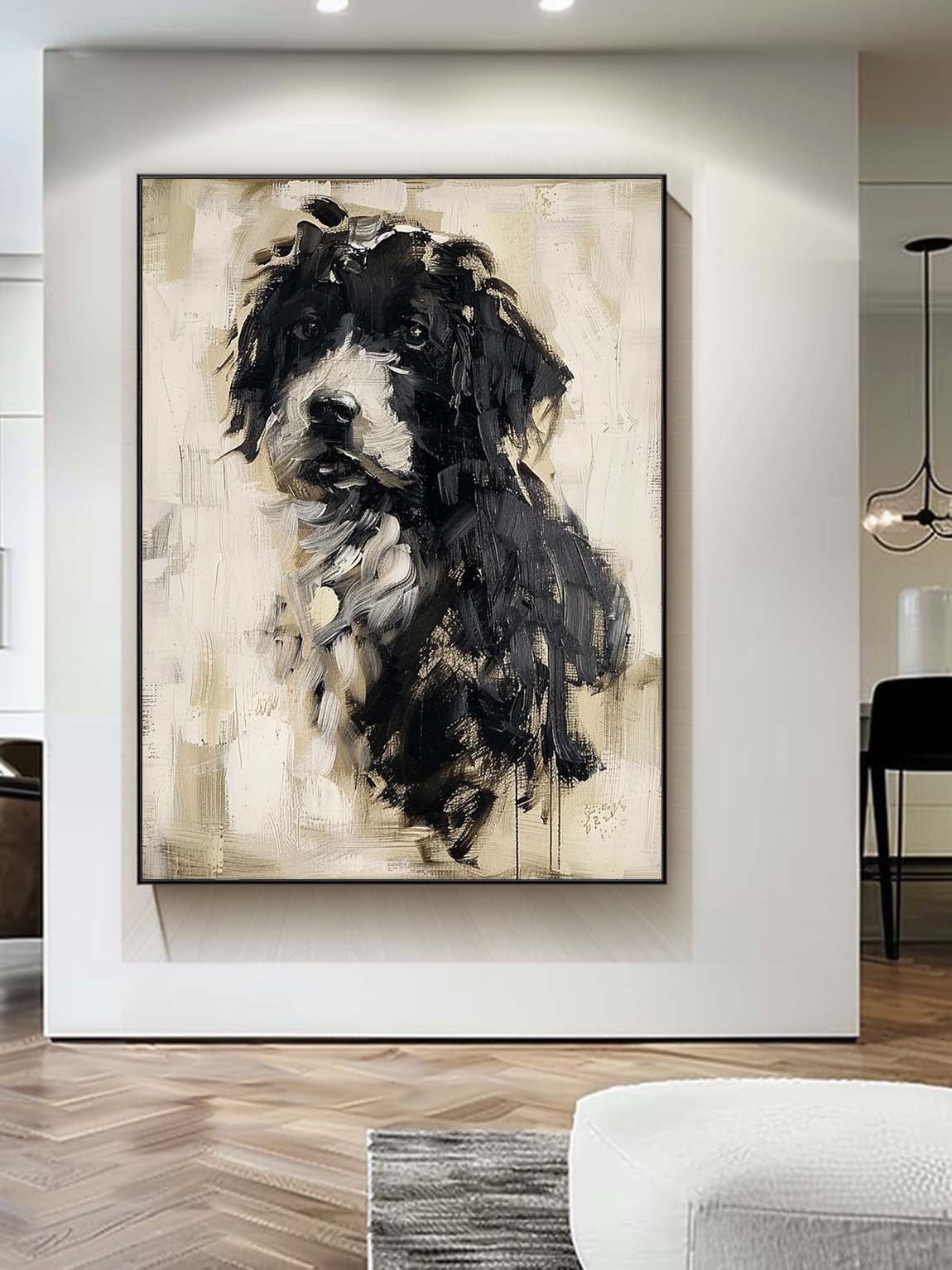 Retro Abstract Dog Painting Minimalist Dog Canvas Art Retro Neutral Abstract Oil Painting Neutral Tones Oil Painting
