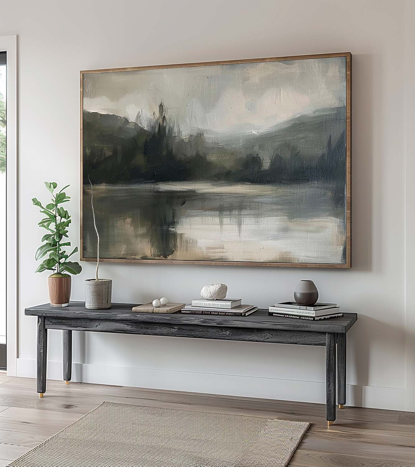 Retro Lake And Mountain Texture Painting Original Lake Wall Art Vintage Lake And Mountain Wall Art