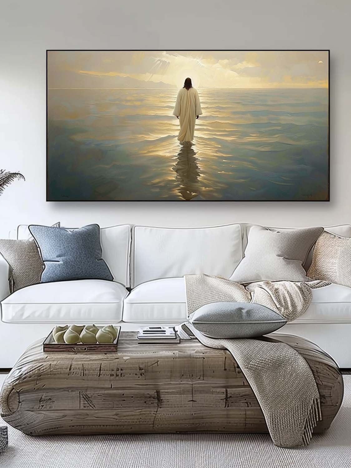 Large Oil Painting Of Jesus Walking On Water Christian Art Living Room Decor Original Jesus Abstract Wall Art