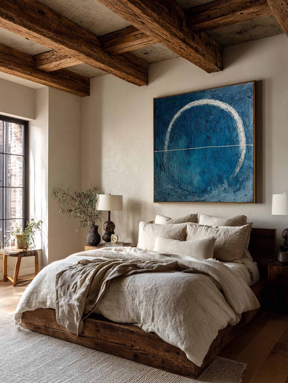 Blue Minimalist Circle Abstract Painting Handmade Blue Abstract Circle Painting Blue Abstract Line And Circle Painting