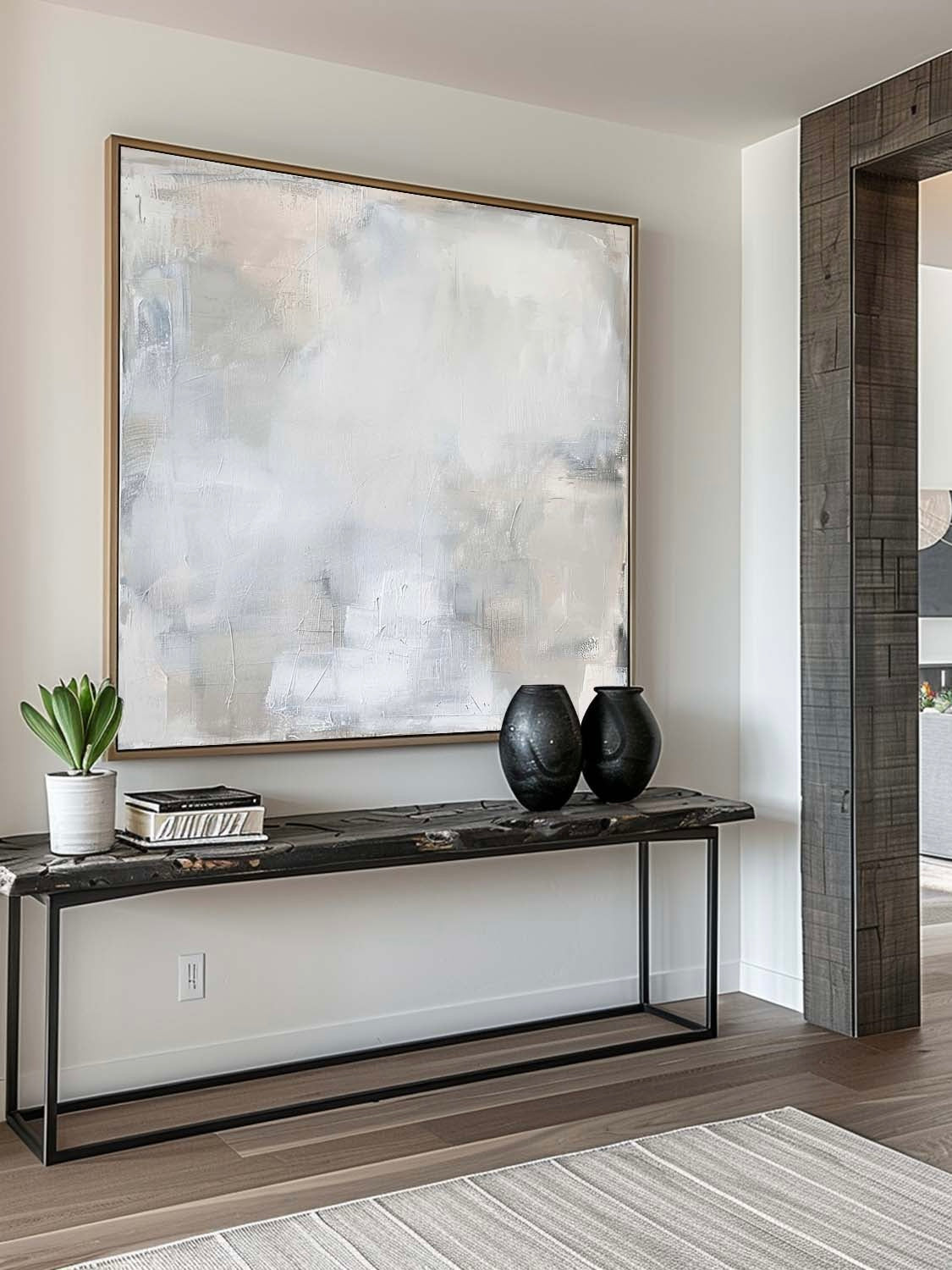 Vintage White Large Abstract Oil Painting Neutral White Textured Wall Art Minimalist White Abstract Wall Art